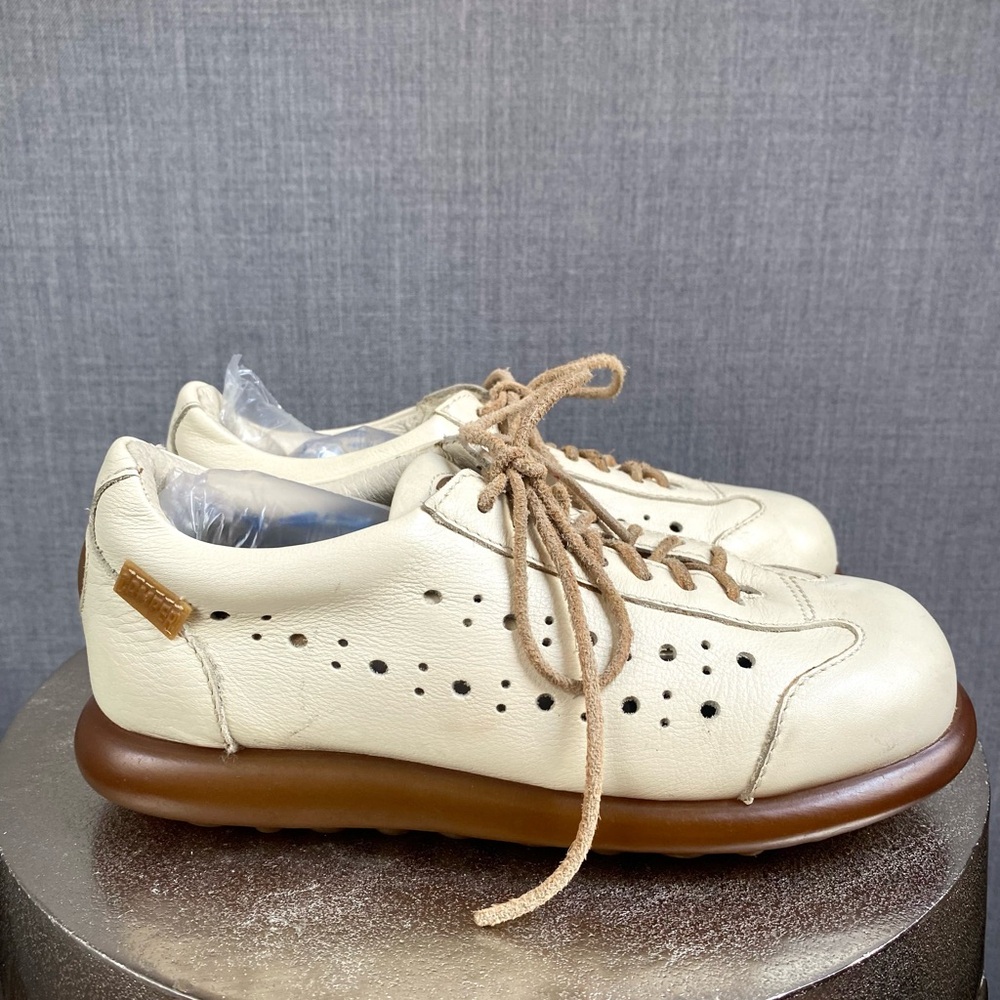 Cream Ivory Leather Camper Pelotas Sneakers Vulcanized Rubber Sole Made in Spain